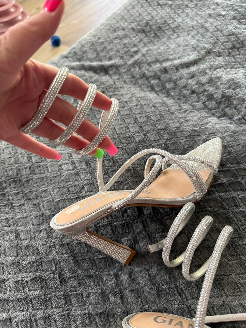 Gianni Bini Silver Spiral Strap Stiletto Heels